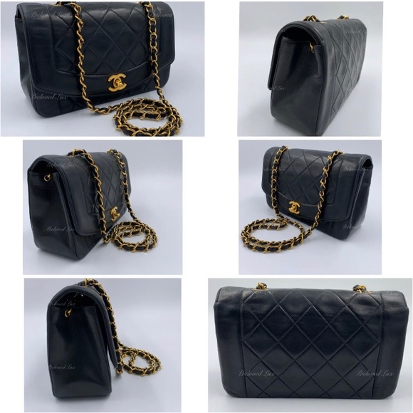 Authentic CHANEL Black Lambskin Small Diana Flap Bag Gold Hardware - Picture 3 of 12